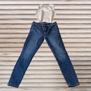 American Eagle Outfitters Blue Skinny Jeans with Distressed Details